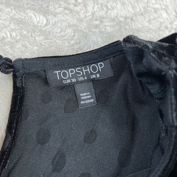 Topshop black velvet and polka dot little black cocktail party dress, size 4 - Picture 9 of 11